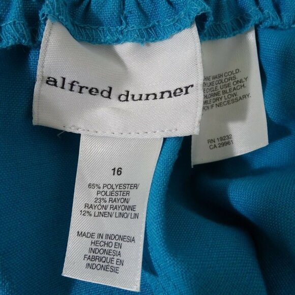 Alfred Dunner Linen Blend Pants Pull-on Women Size 16 Blue Turquoise Pockets - Picture 5 of 7